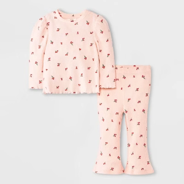 Baby Girls' 2pc Christmas Holiday Floral Ribbed Long Sleeve Holly and Legging Set - Cat & Jack™ Pink 6-9M