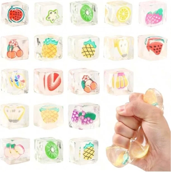 4/8/12pcs Soft Squishy Kawaii Fruit Ice Cube Squeeze Toys,Party Prank, Easter/Halloween/Christmas Gift Bag Fillers, Classroom Rewards, Fidget Toys,