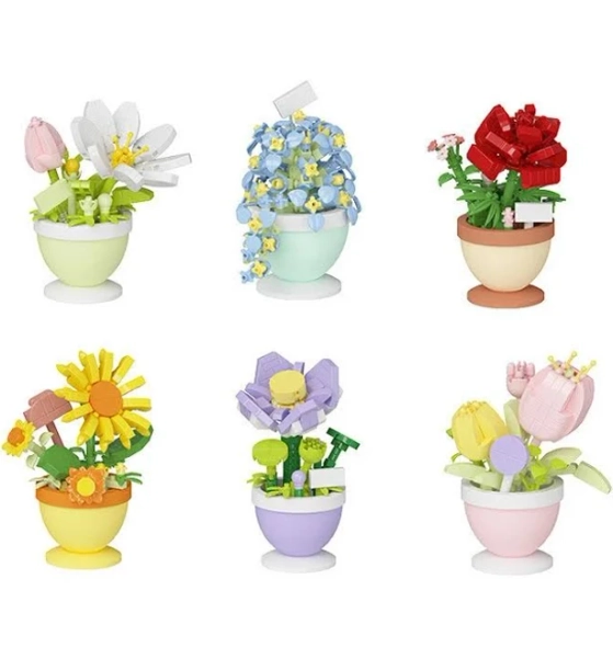 2024 New Original Rose Flower Gift Box Tulip Lotus Building Blocks Flower Model Tiny Particle Gift