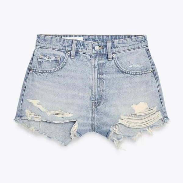 Zara Women's Curved High-Waisted Denim Shorts