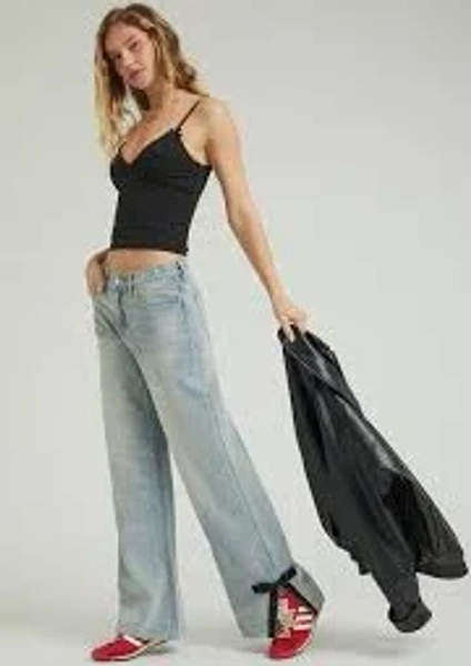 Pacsun Lena Low Rise Super Baggy Jeans Bow Light Indigo