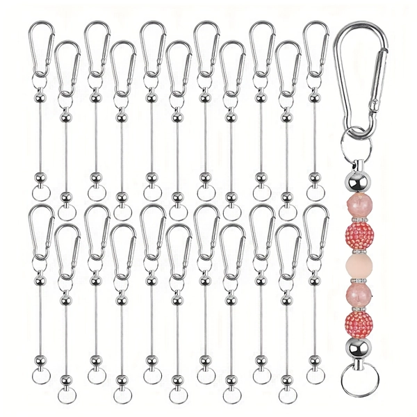 20pcs CSHWJKJ DIY Beaded Keychain Kit - Durable Iron, Detachable Pendant Design with Pink & Red Beads for Backpack Accessories & Jewelry Making, DIY Jewelry Making|Sleek Metallic Finish|Versatile Hooks, Jewelry Making Supplies