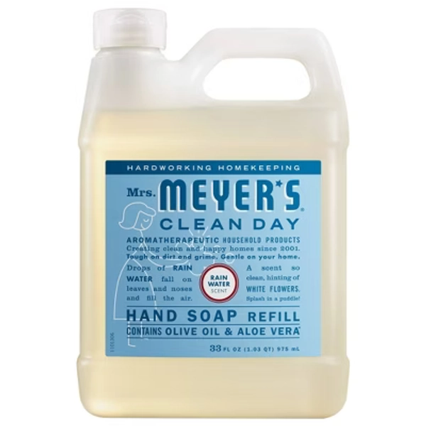 Mrs. Meyer's Clean Day Liquid Hand Soap Refill - Rain Water - 33 fl oz: Contains Aloe, Paraben-Free, Dye-Free