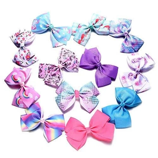 12-Pack Girl's Grosgrain Ribbon Hair Bows