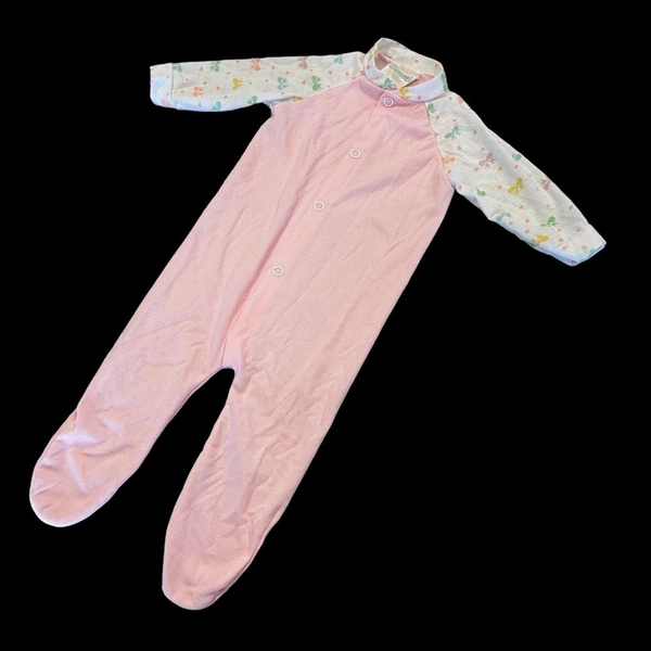 Vintage 1980s Baby Girls 6 Month Pink Footie Sleeper One Piece Onion Terry Cloth