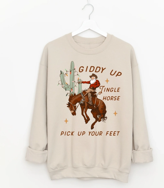 Giddy Up Jingle Horse Sweatshirt/ Western Santa Sweatshirt – Pink Mustache Boutique