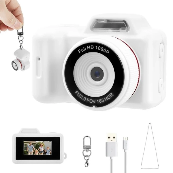 Mini porte-clés appareil photo numérique, petit appareil photo numérique 1080p 2 MP, enregistreur vidéo avec écran HD de 0,96", autonomie de 100