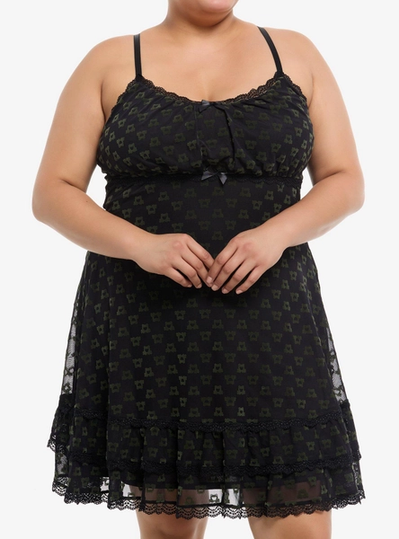 Thorn & Fable Green Frog Mesh Lace Cami Dress Plus Size