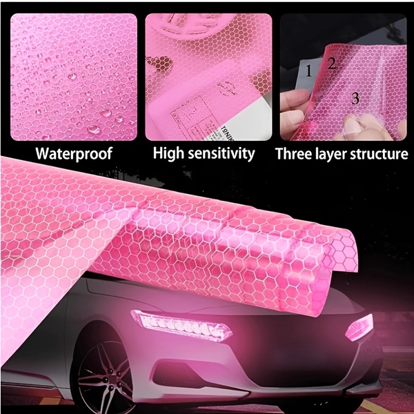Honeycomb Pink Light Film 11.81inch*19.69inch Car Color Change Film, Anti-Stone Chipping, Anti-Slight Scratches, Does Not Damage The Lampshade, Suitable for Various Car Front And Rear Headlights, Fog Lamp Modification Protection