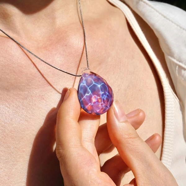 Glass Ocean Pendant: Handmade Water Ripple Necklace, Sea Inspired Jewelry, Unique Magical Gift