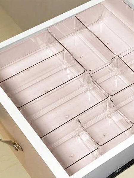 SHEIN Drawer Desktop Cosmetics Storage Box, 2PCS/6PCS Combination Clear Plastic Drawer Organizer Set,Transparent Dresser Storage Box, Exquisite Storage Box,Desk Drawer Divider Organizers And Storage Bins For Makeup, Jewelry, Gadgets For Kitchen, Bedroom, Bathroom, Office Christmas For Holiday Gift Giving
