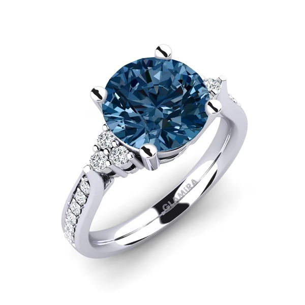 Palladium 950 Ronde Diamant Bleu Bague de fiançailles Cassidy 3.0 crt