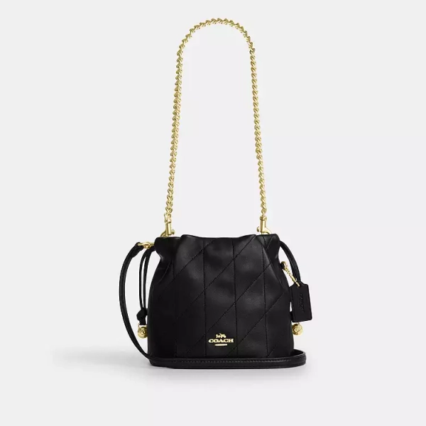 Gold/Black Faye Mini Drawstring Bag With Quilting