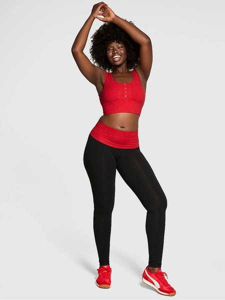 Black and Red Cotton Foldover Leggings
