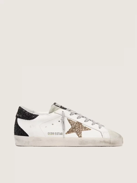 Women’s Super-Star in nappa leather with gold glitter star and black glitter heel tab