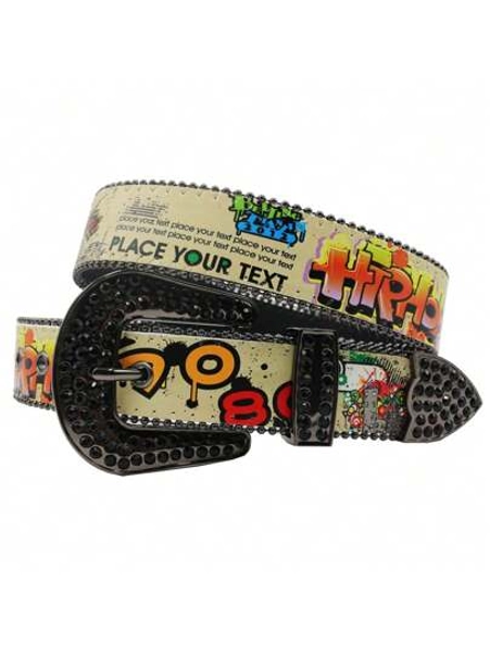 Vintage 70 80 Print Belt Punk Rhinestone Pin Buckle Waistband Male Western S Y2K Belt Summer, School Casual, Business, Boyfriend Husband Father Dad Men Gift, Daily Wear, Fashion, Teen, Outdoor, Vacation, Athletic, Travel, Street, Boho, Vintage Fall, Autumn, Halloween Autumn-Winter Accessories,Suitable For Teens, Youth,Men,Casual, Outdoor, Athletic, Vacation, Graduation Gifts, Birthday, Daily Wear