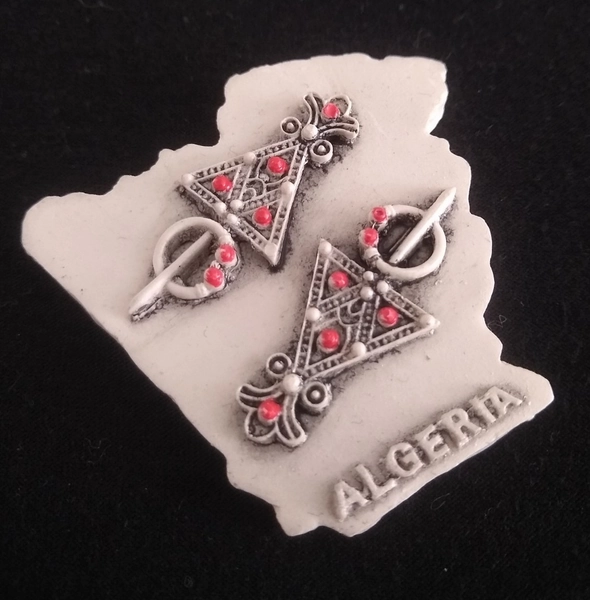 ALGERIA  MAP/ BERBER JEWELRY /  HANDMADE CERAMIC  SOUVENIR 3D FRIDGE  MAGNET 