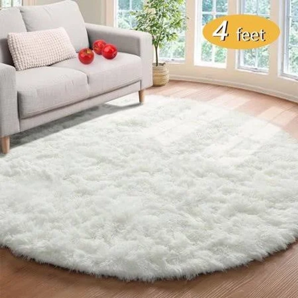 Plain White Premium Soft Round Shaggy Rug