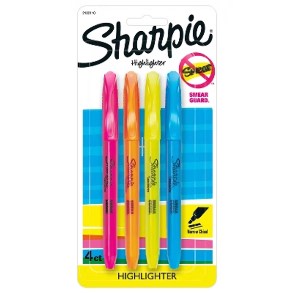 Sharpie Pocket 4pk Highlighters Narrow Chisel Tip Multicolored