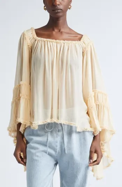 Rebellion Frayed Off the Shoulder Silk Top