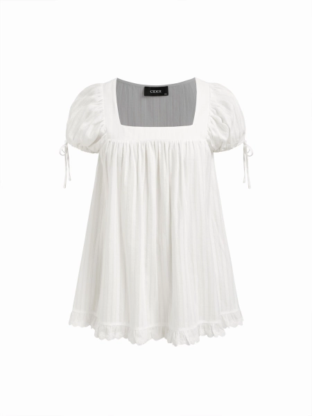 Cotton-blend Square Neck Ruffle Knotted Oversized Blouse Curve & Plus