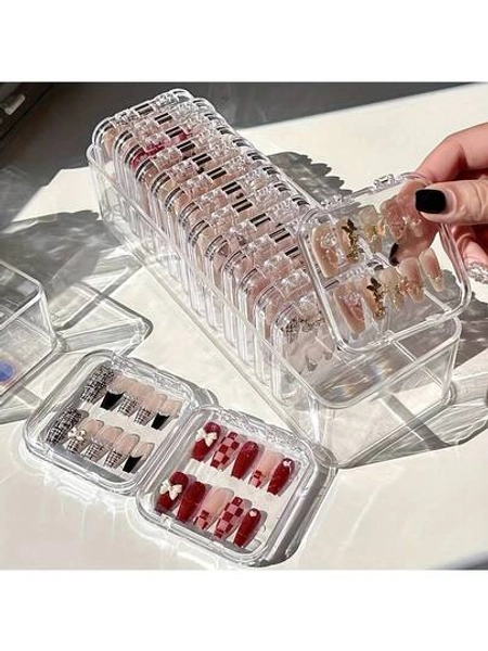 1 Piece Of Handmade Nail Storage Box, Acrylic Transparent Nail Storage Box, Square Plastic Bracelet Storage Box, Suitable For Earrings, Rings, Jewelry Storage And Storage, Nail Art Supplies Classification. Suitable For Holiday Beach, Bathroom Storage, Bedroom Storage