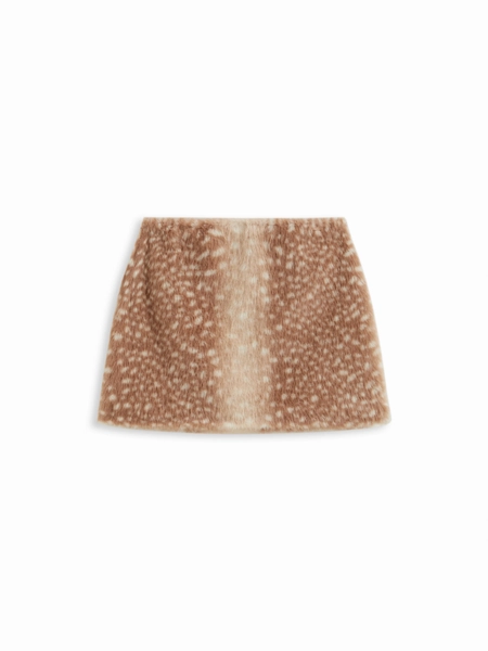 Faux Fur Deer Low Rise Animal Print Half Zip Mini Skirt