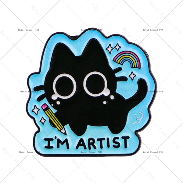 1pc "I'M ARTIST" Kawaii Cat Lapel Pin Badge Brooch for Clothes, Enamel Pin, Backpack Accessories, Decorative Jewelry, Gifts