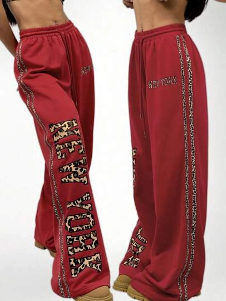 Coolane Women's Daily Wear Athleisure New Year Leopard Baggy Straight Pants