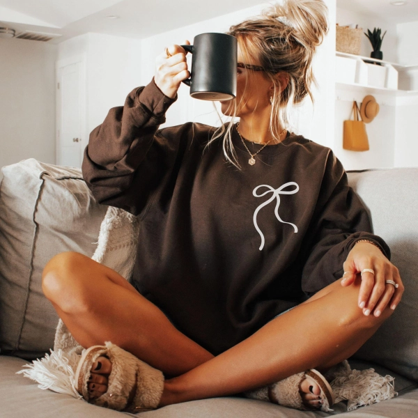Coquette Bow Sweatshirt, Cute Bow Sweater, Trendy Ribbon Sweatshirt, Sweater With Bows, Gift For Her, Minimalist Coquette Crewneck