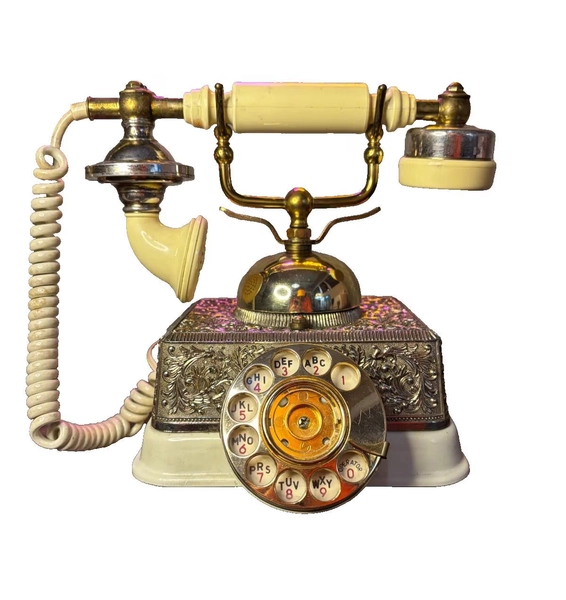 Vintage Magnasonic Victorian Style Rotary Phone Cream Gold 1980s Untested