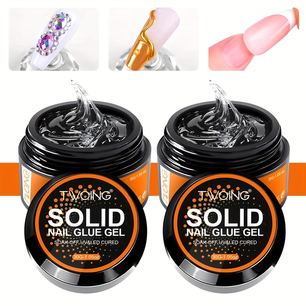 30g Solid Nail Glue Gel for False Nail Tips, Huge Capacity Press on Nail Glue Strong Adhesive Solid Rhinestone Glue Gel for Salon Art DIY at Home, Need Light Cured