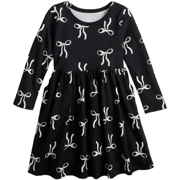 Girls 4-12 Jumping Beans Long Sleeve Jersey Dress, Girl's, Size: 8, Bow Icons Black