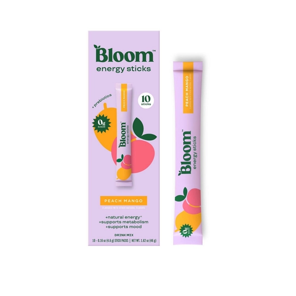 Bloom, Energy Sticks, 10 CT, Strawberry Watermelon, Peach Mango, Raspberry Lemon
