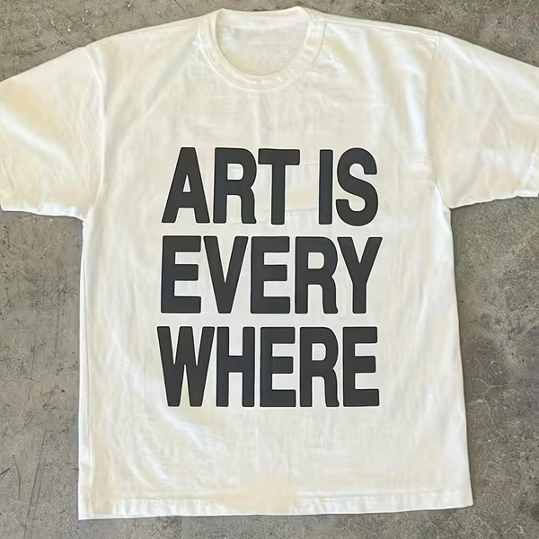 Art is everywhere printed pattern women's T-shirt, Y2K style, comfortable, ideal choice for Valentine's Day and other occasions, daily wear, essential for commuting
