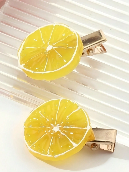 2pcs/Set Lemon Hair Clips, Summer Fruit Style, Fresh & Cute Bangs Clip - Fit For Girls And Women, Refreshing Color, Suitable For Daily Life, Festival Parties Or Summer Beach Outfits, School Stuff, Hair Accessories, Head Accessories