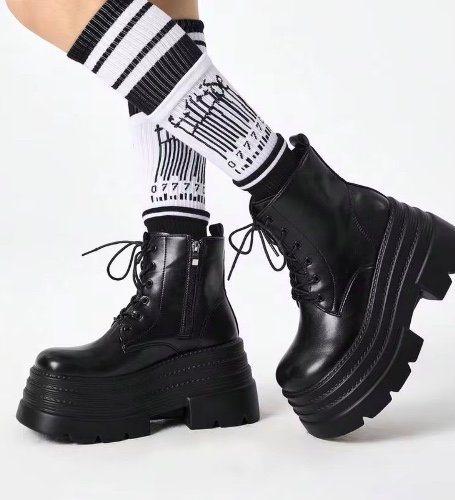 ROMWE Goth Women Heeled Sandals 2026 New Autumn And Winter Punk Dark PU Round Toe Inner Heightening Boots Thick-Soled Small Riding Boots Versatile Muffin Ankle Boots Thin Boots Y2K 2000s Style