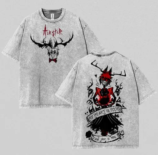 Alastor Hazbin Hotel Washed Shirt, Comic Shirt, TV Show Shirt graphic tees Menswear Top Cotton Fabric lover christmas t-shirt