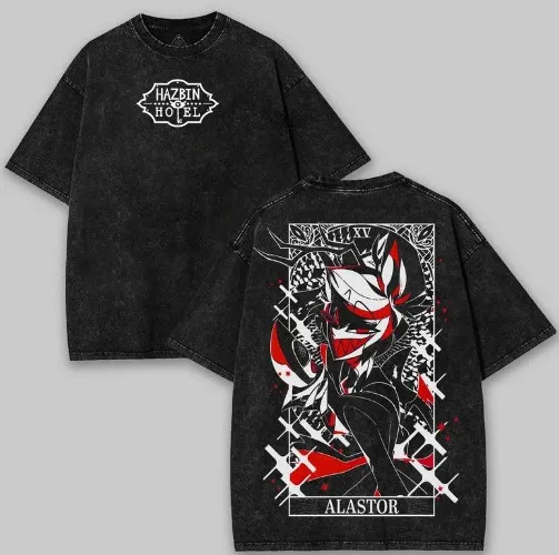 Hazbin Hotel Alastor Unisex Anime Manga Acid Washed Heavyweight Cotton T-shirt, graphic tee, Anime lover, Fabric Menswear