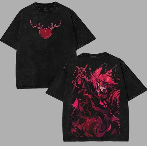 Alastor Hazbin Hotel Season 2 Wash T-Shirt,Hazbin Washed Shirt, Comic Shirt, TV Show Shirt graphic tees Menswear Top Cotton Fabric lover streetwear