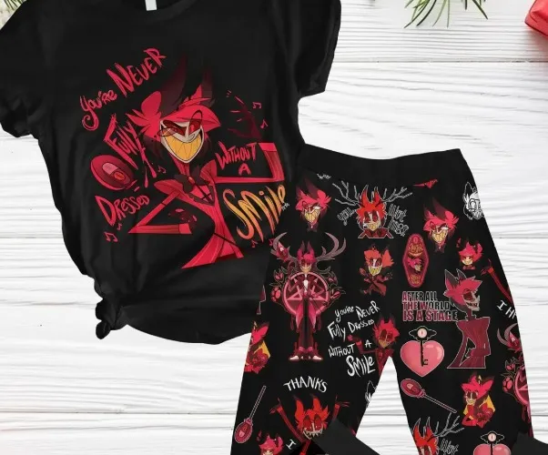 Haz.bin Ho.tel Xmas Pajamas, Hazbin Hotel Shirt, Angel Dust Christmas Pajamas, Alastor Women Pajamas, Alastor Hazbin Christmas Pajamas