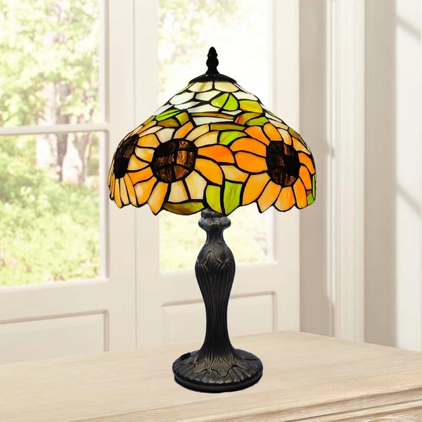 Tiffany Style Table Lamp Sunflower Design 10 inch Handmade Shade Multicolor