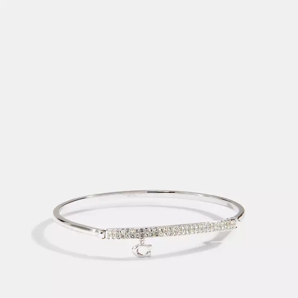 Silver Signature Pave Bar Hinged Bangle