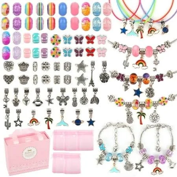Candwuom 91 Pcs Charms Bracelets Making Kit Including Snake Chains, DIY Gift for Kids, Jewelry Making Supplies for Arts and Crafts for Teen Girls Ages