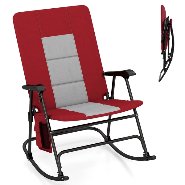 ⭐️GIANTEX Oversized Folding Rocking Chair, Padded Patio Lounge Rocker w/ Metal Frame, Armrests, Side Pocket, Lightweight Portable Rocking Chair for Backyard, Camping, and Travel, Supports up to 500 lbs