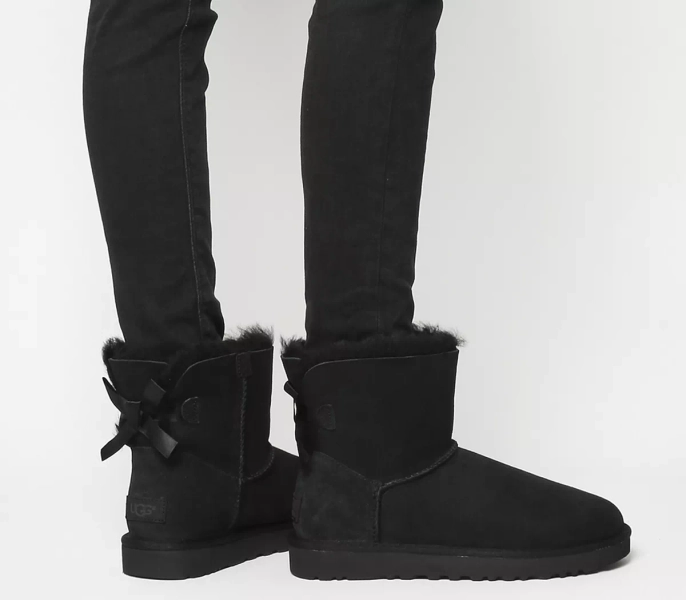 UGG Mini Bailey Bow Boots Black Suede - Women's Ankle Boots