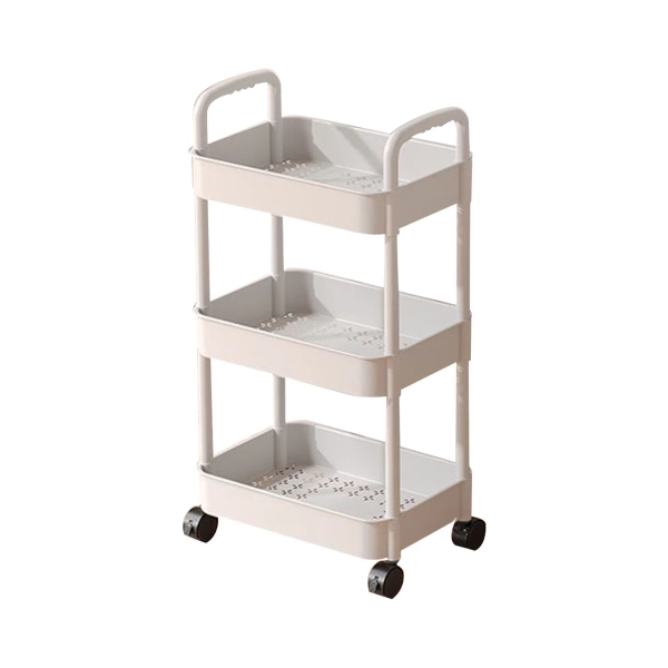 3-Tier Rolling Storage Cart with Wheels | Plastic Mobile Organizer Shelf | Space-Saving Utility Rack for Kitchen, Office, Bathroom, Living Room | Easy Assembly | 38x26.5x75cm | 1 Pack
