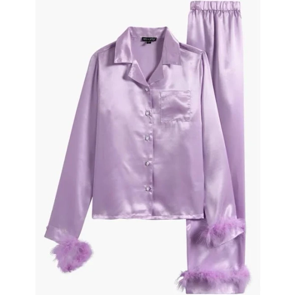 Ava & Yelly Kids' Faux Fur Trim Satin Pajamas