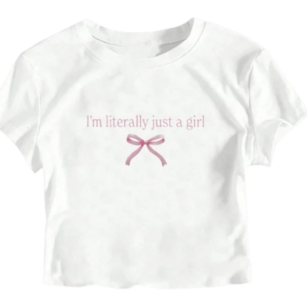 Girl's Letter Bow Graphic Crewneck Short Sleeve Tee