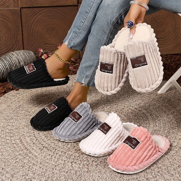 Women'S Slip-On Slippers - Soft Plush Indoor House Shoes with Non-Slip EVA Sole, All-Season Cozy Slippers in Beige, Black, Pink, White, Gray - Lightweight Quick-Dry